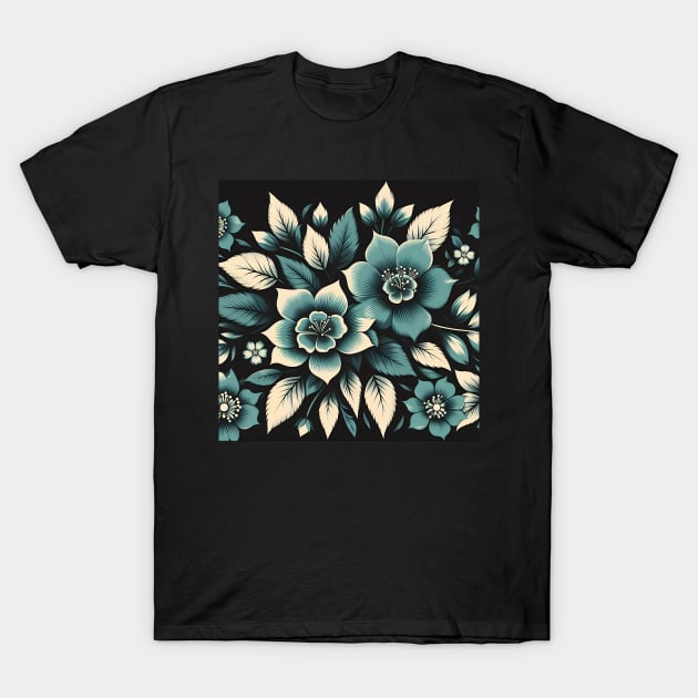 Teal Floral Motif T-Shirt by Jenni Arts